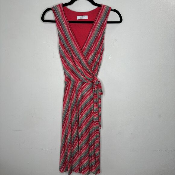 Bailey 44 Peach Blue & Green Striped Emile Sleeveless V-Neck Faux Wrap Dress XS - Picture 4 of 16